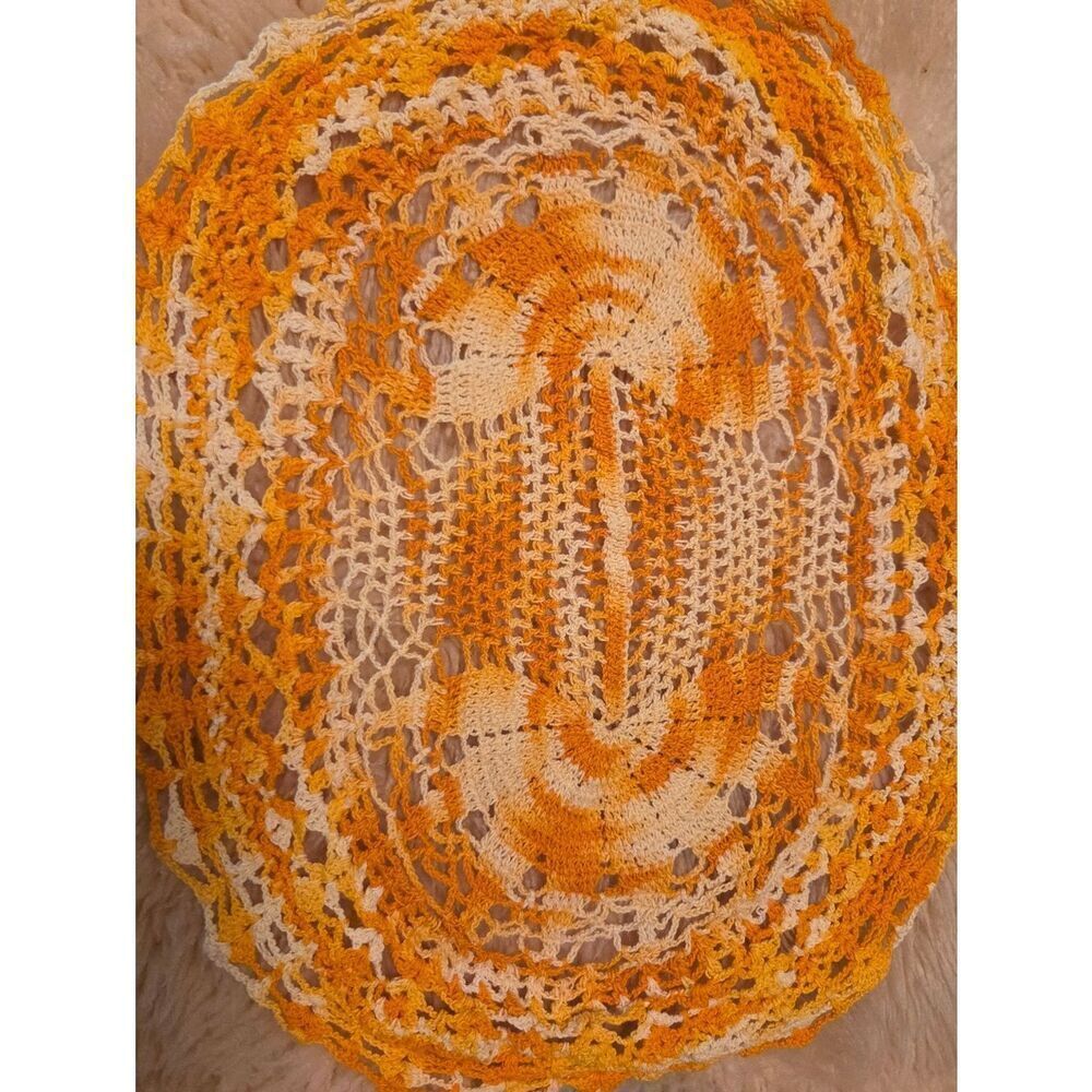 Unbranded Crochet Orange Cream Handmade NaturalCotton Centrepiece Doily 19.5×15"